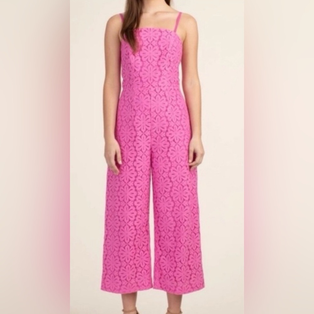 Trina Turk Lily Pink Lace Wide-Leg Jumpsuit SZ 4